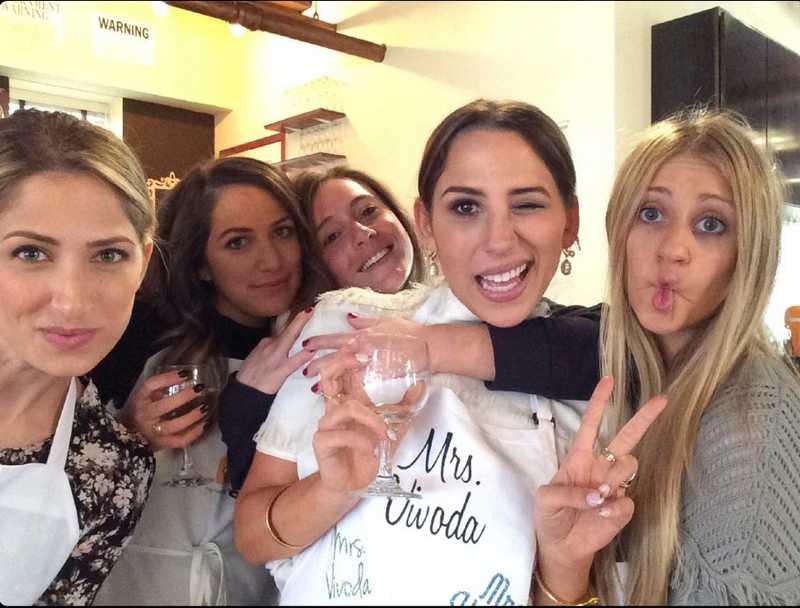 bridal party at cooking class
